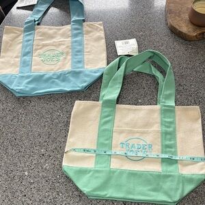 Trader Joe's Canvas Tote Bag - 2 Cream and Mint Green, Cream and Sky Blue